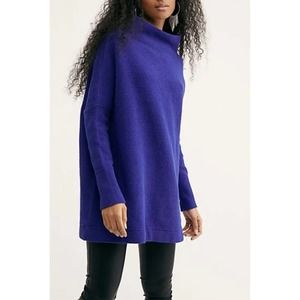 Free People Ottoman Slouchy Tunic Purple Sweater Oversized Ribbed Mock small